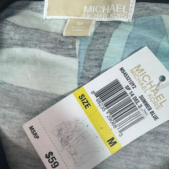 NWT Michael Kors black and blue window pane print long sleeve top size medium - Picture 9 of 10